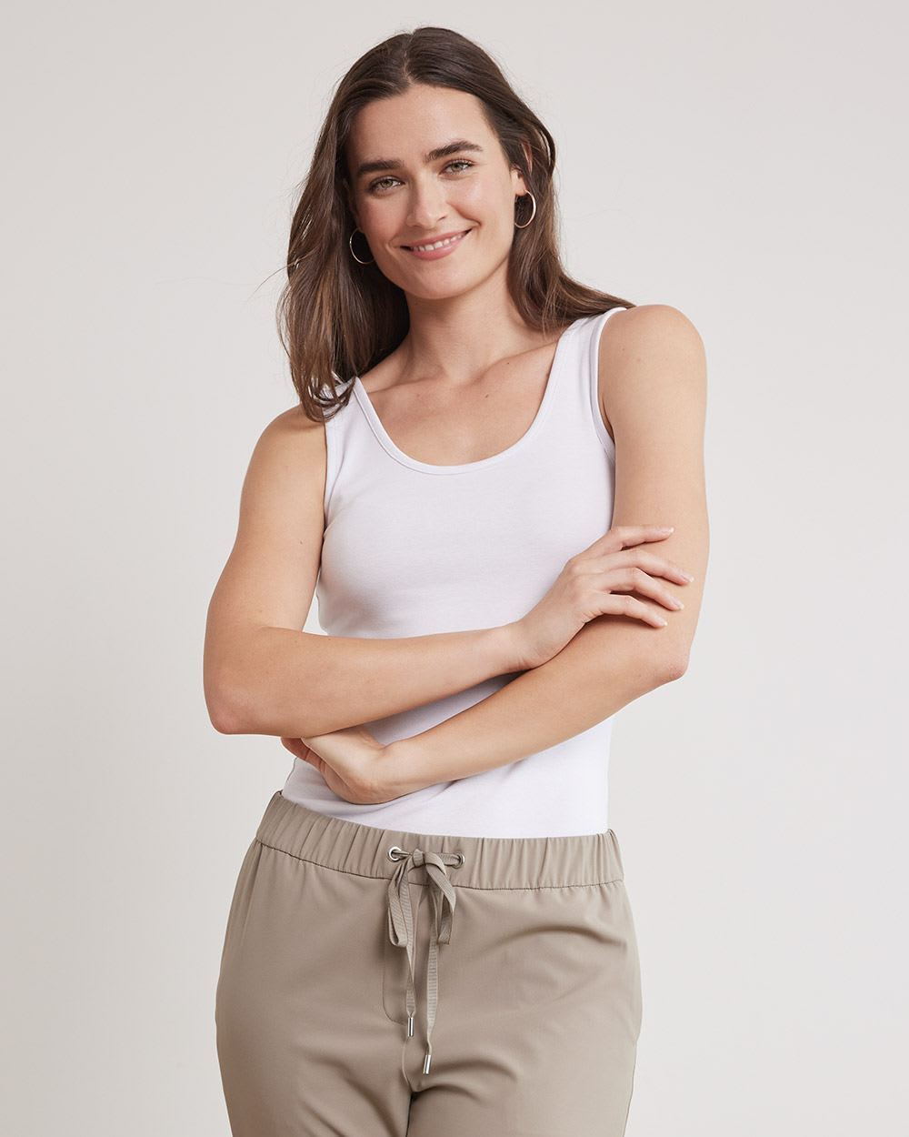 Solid Scoop-Neck Cami with Wide Straps