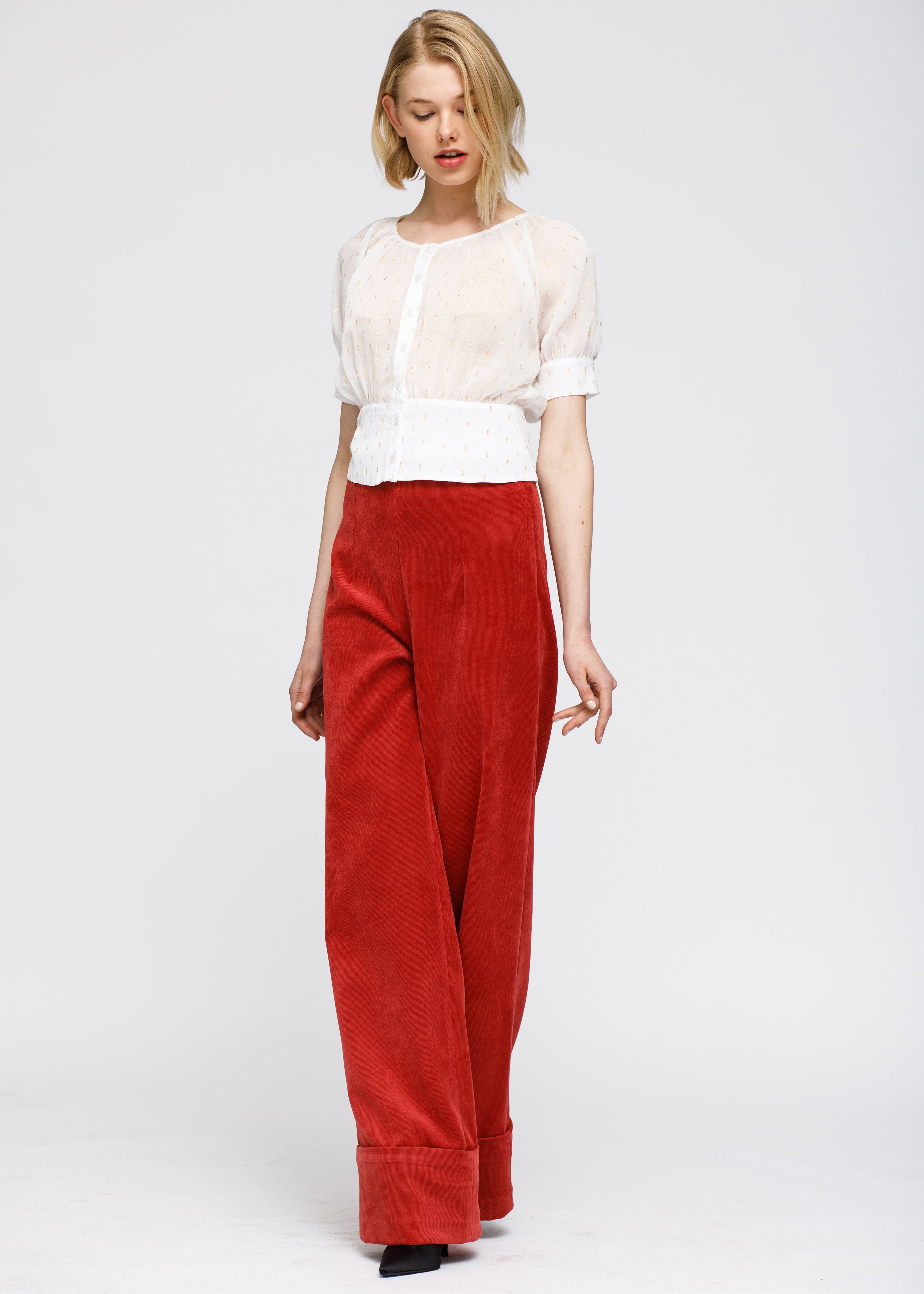 Nurode Sheer Puff Shoulder Crop Top Blouse