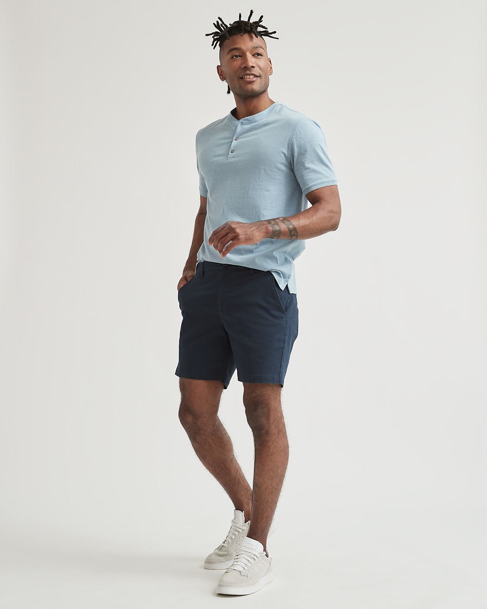 Solid Short-Sleeve Tee with Henley Neckline