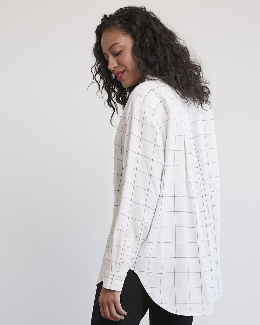 Long-Sleeve Buttoned-Down Brushed Twill Blouse