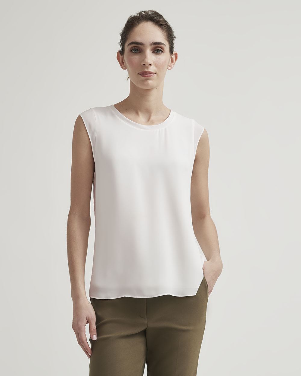 Basic Silky Crepe Cap Sleeve Blouse