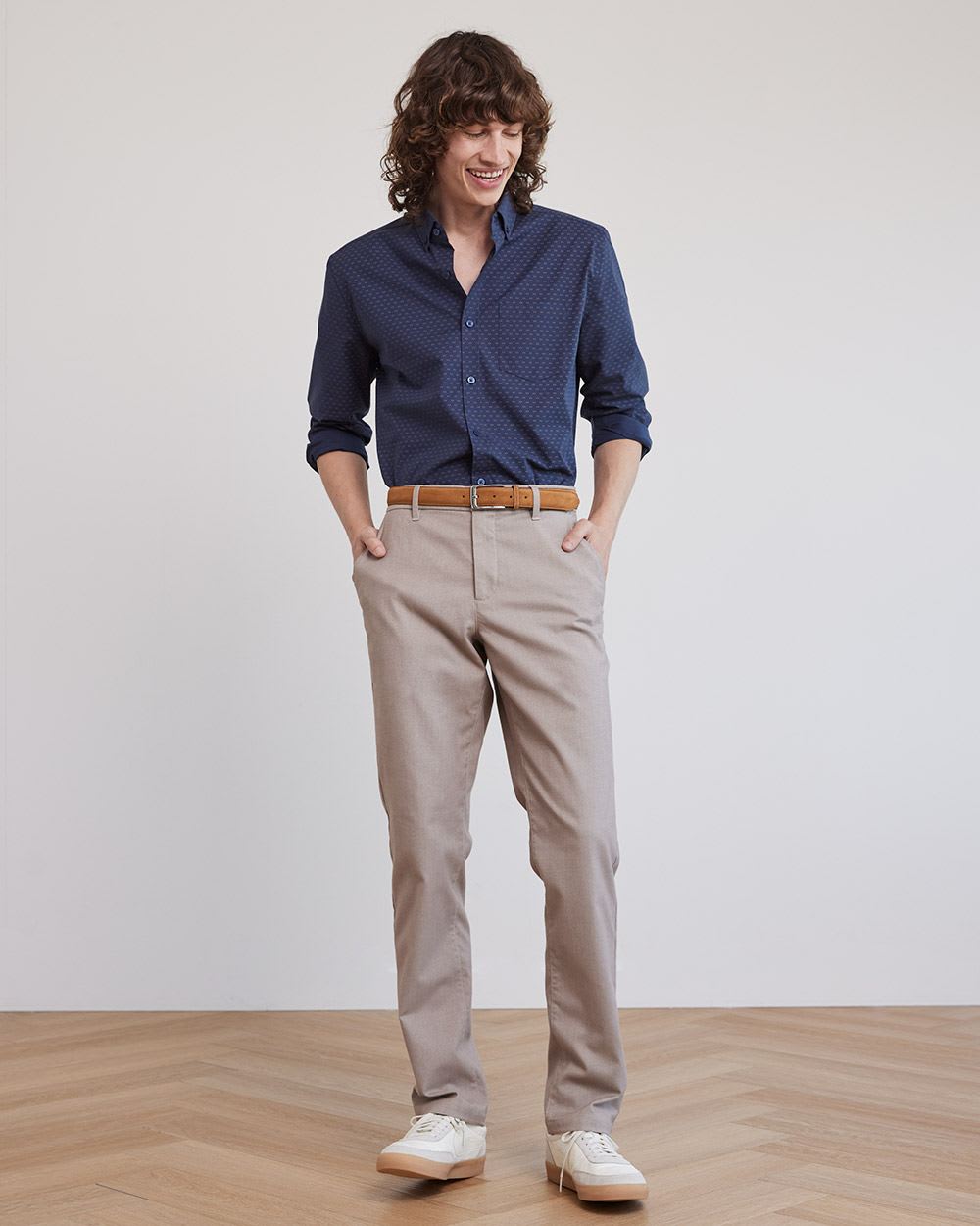 Slim-Fit Cotton Oxford Shirt with Geo Pattern