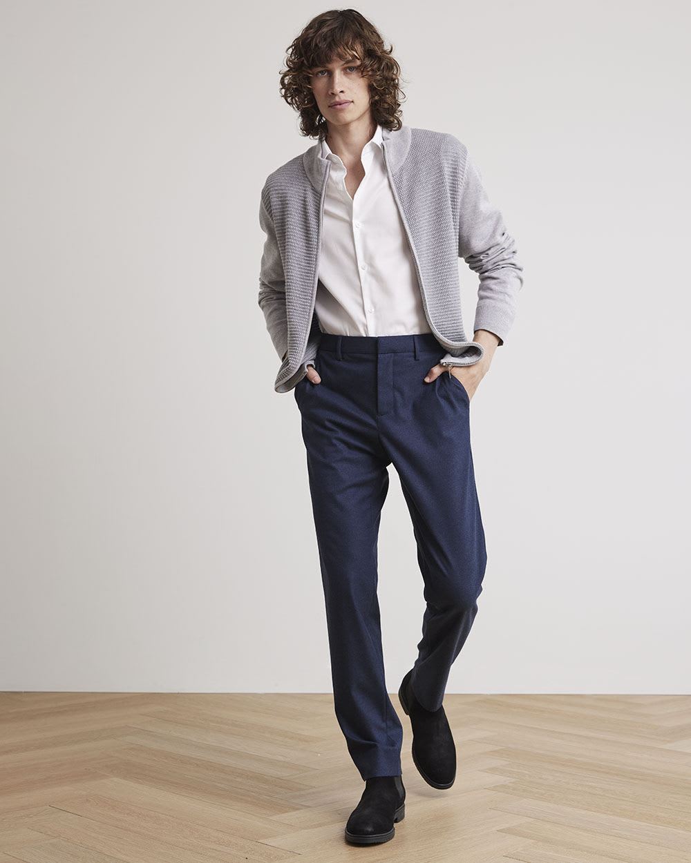 Long-Sleeve Mock-Neck Zipped Cardigan