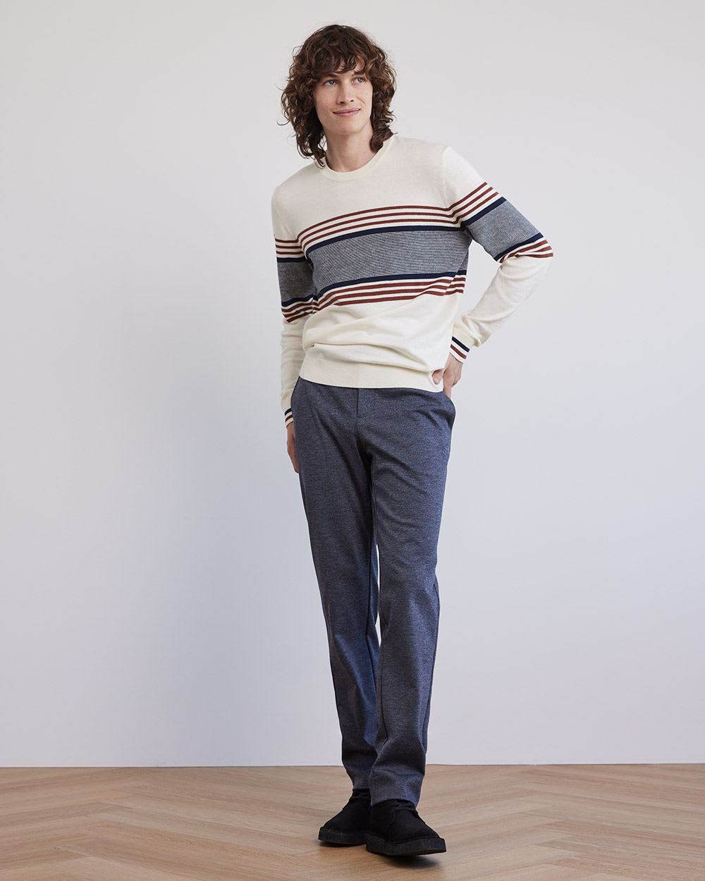 Crew-Neck Sweater with Colour Blocks