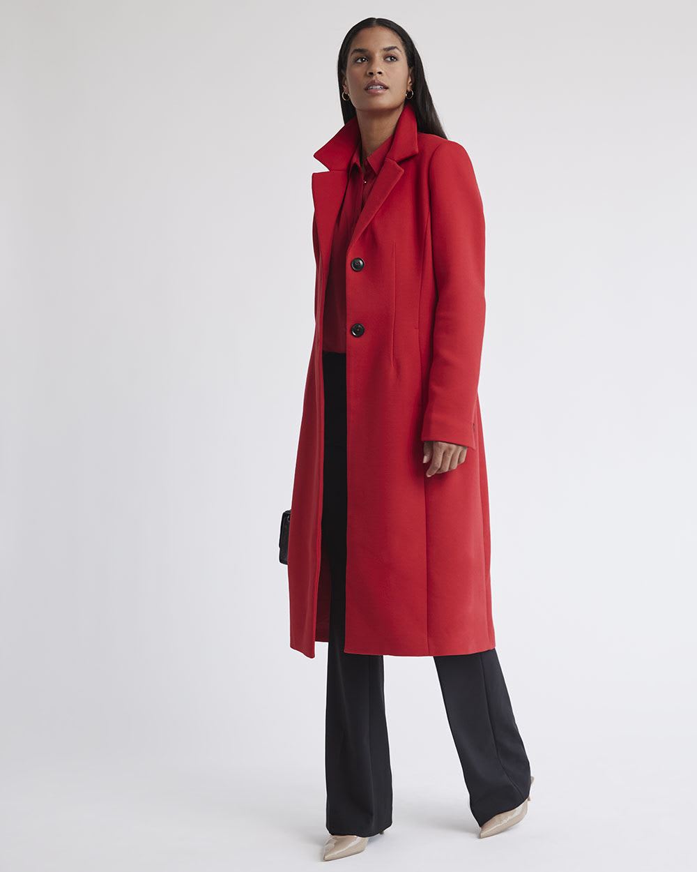 Long Fitted 2-Button Twill Coat