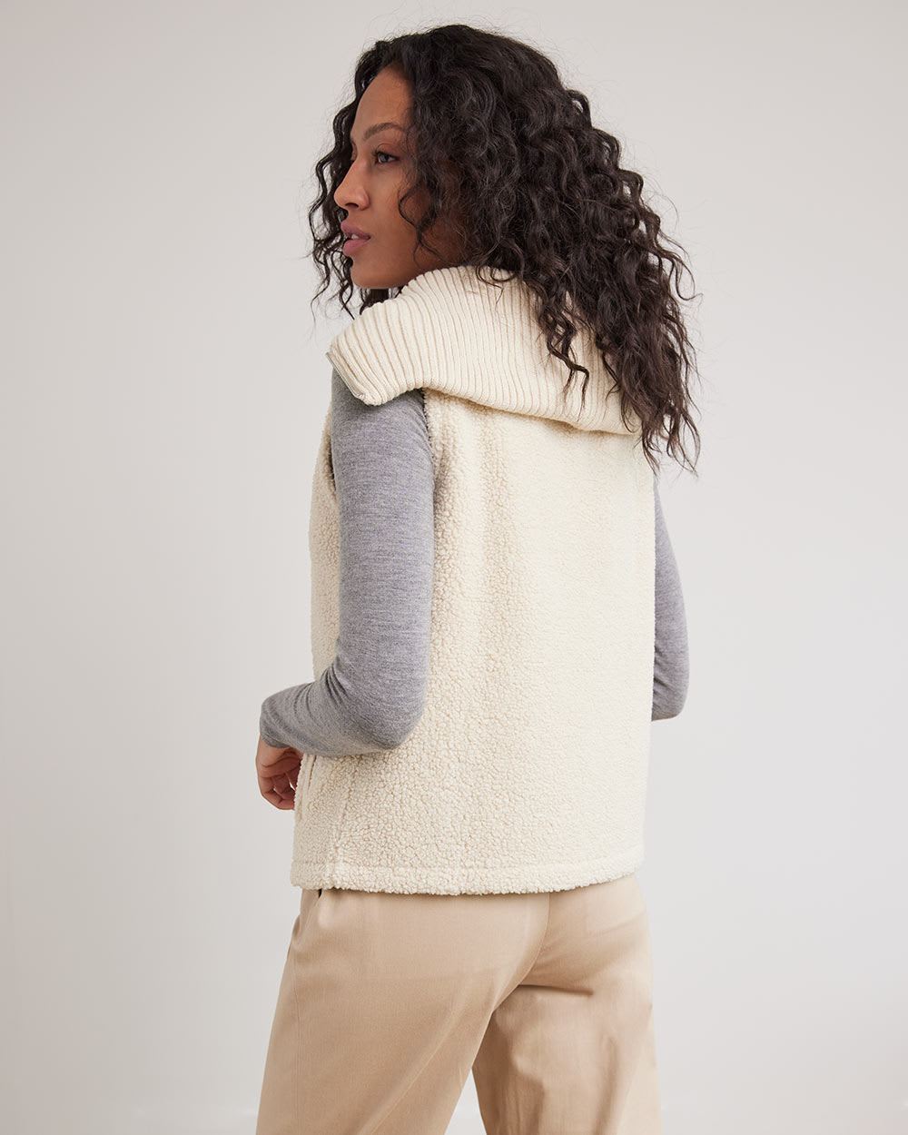 High-Neck Sherpa Vest with Zipper Closure