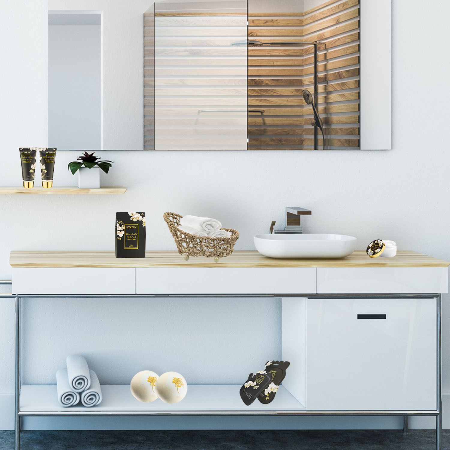 Lovery Luxury Spa Bath Set - White Orchid - With Hand & Foot Lotion Masks