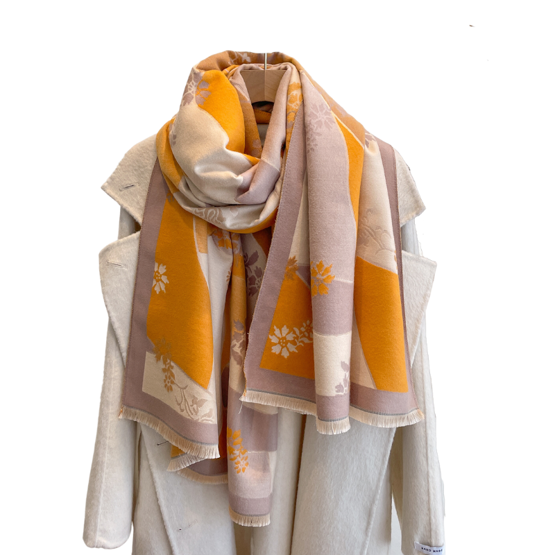 Brown & Orange Floral Fringe-Trimmed Scarf- Don't AsK