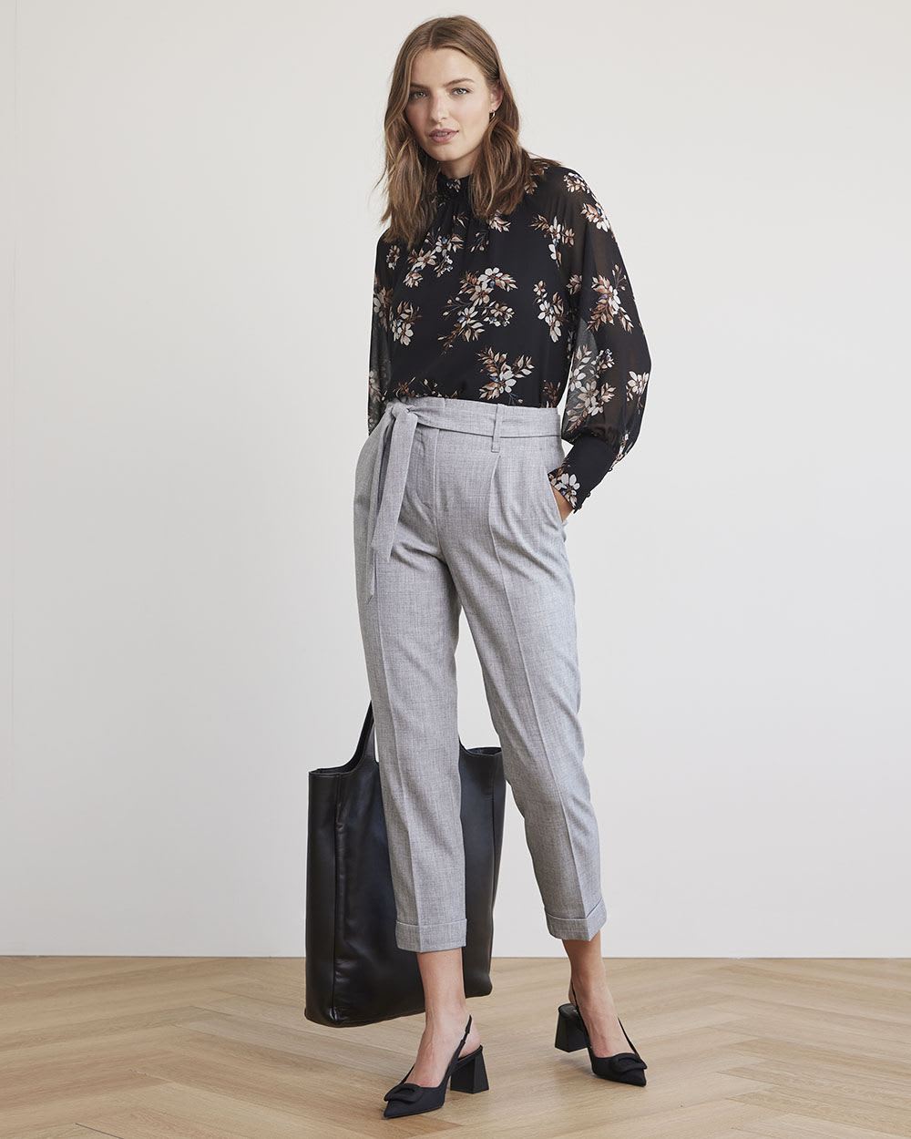 Mock-Neck Popover Blouse with Long Balloon Sleeves