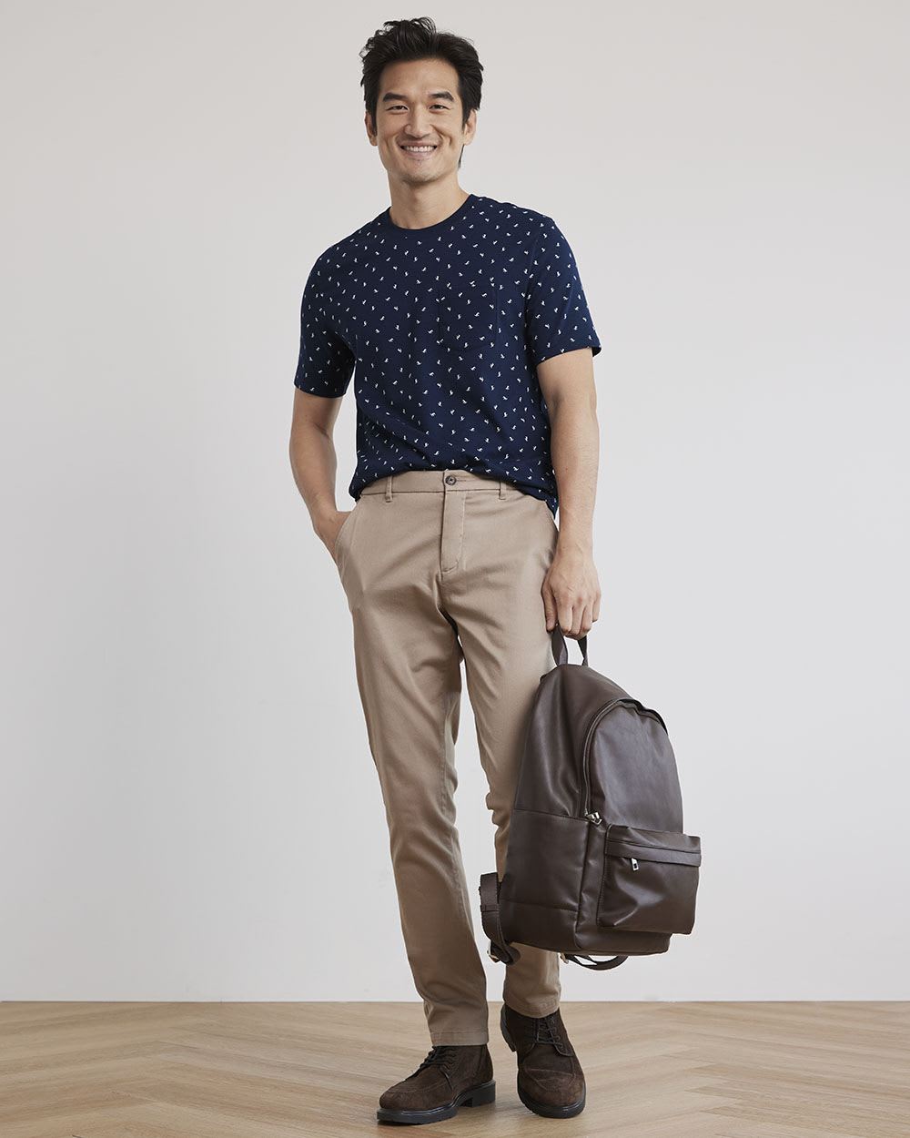 Printed Short-Sleeve Crew-Neck Tee with Chest Pocket