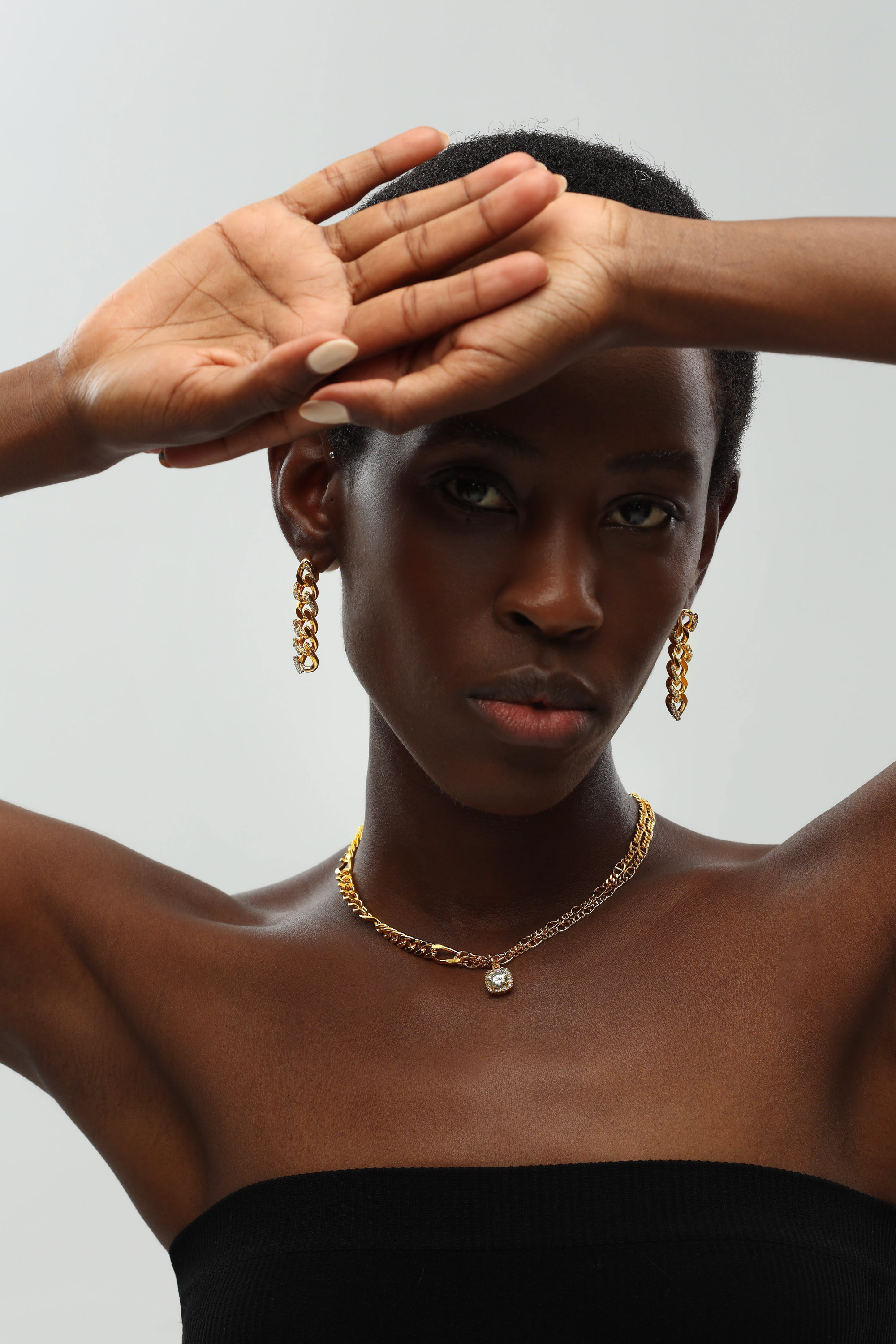 Classicharms-Gold Double Layered Solitaire Zirconia Pendant Necklace