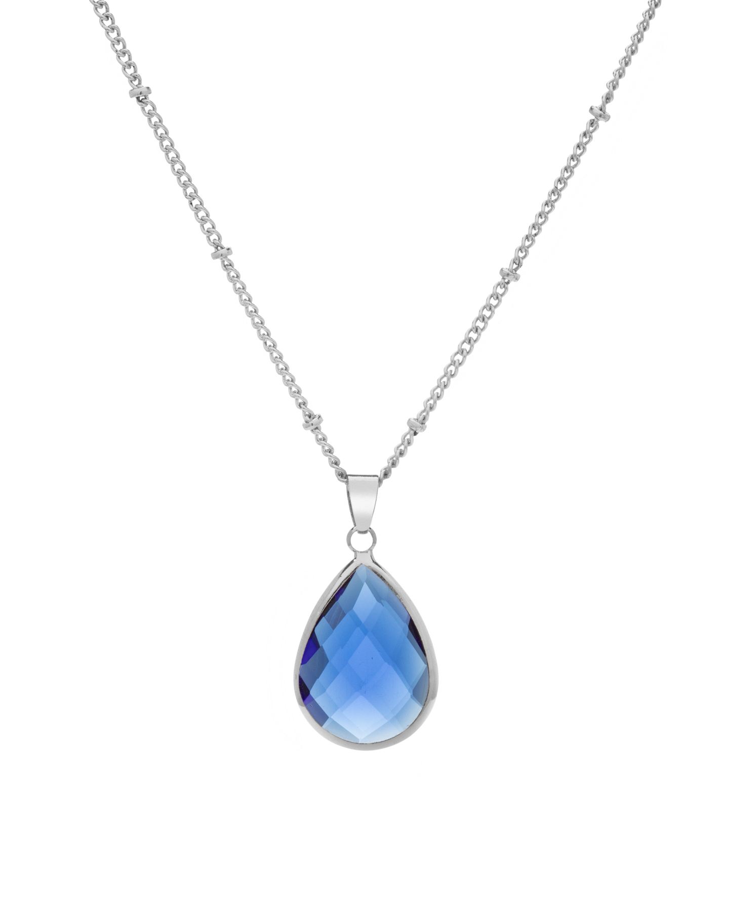 Goldtone September Sapphire Blue Birthstone Teardrop Necklace - Don't AsK