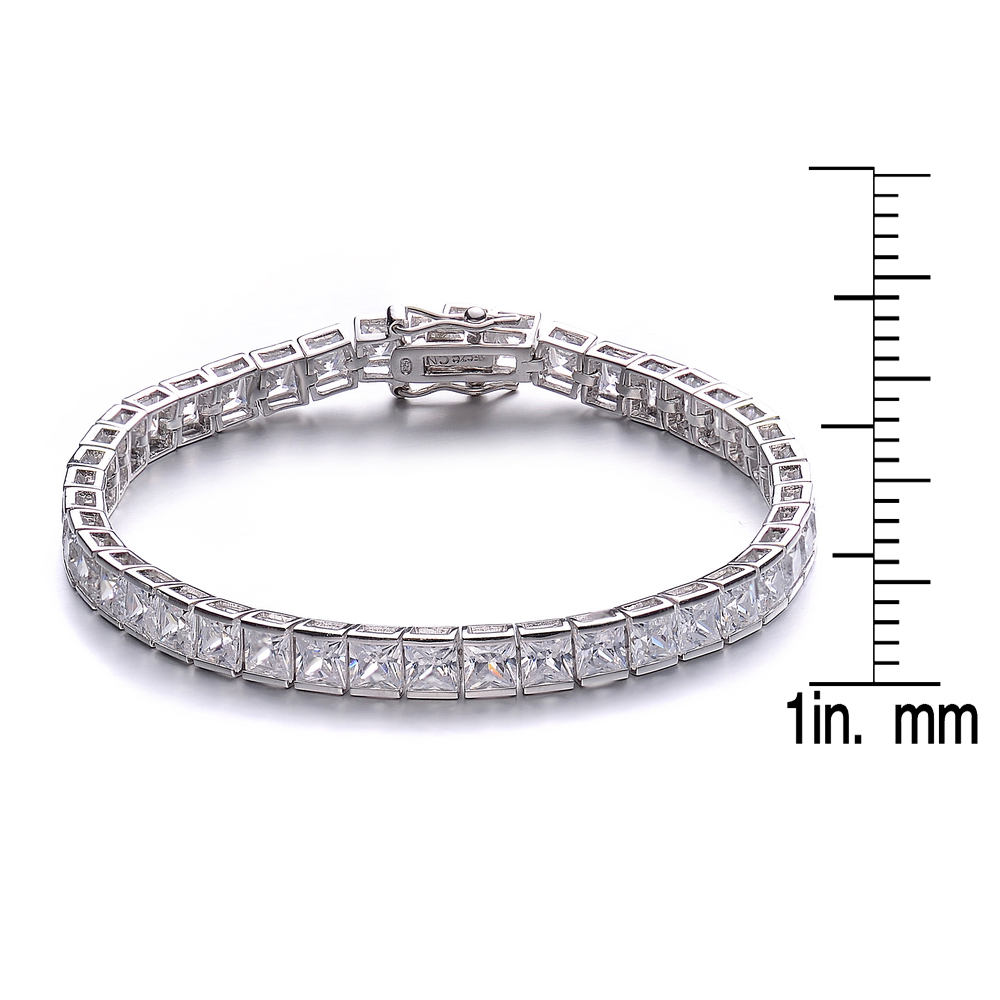 Genevive Sterling Silver Cubic Zirconia Princess-cut Tennis Bracelet
