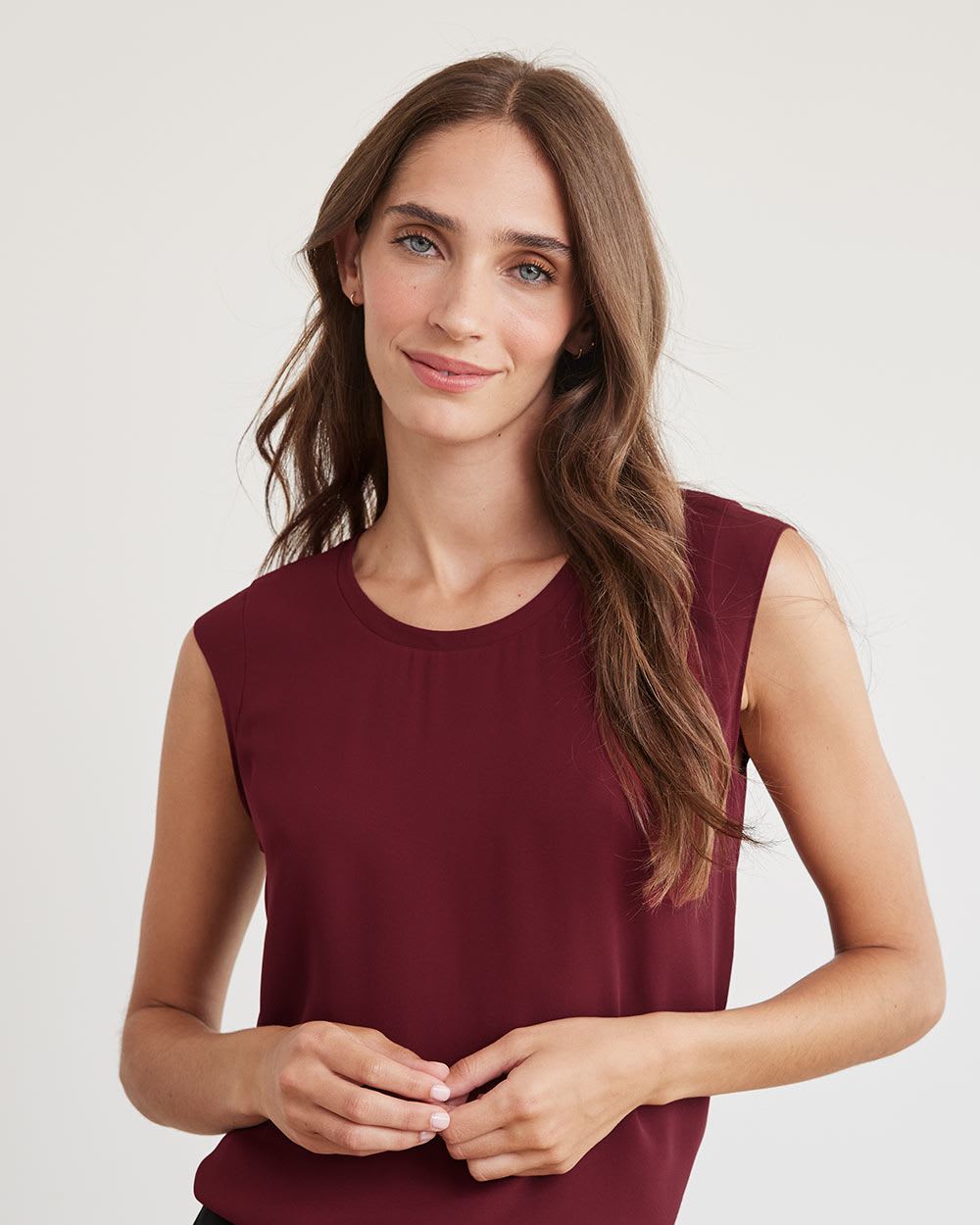 Solid Silky Crepe Cap Sleeve Blouse