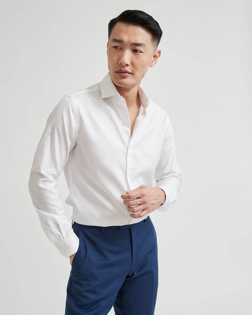 Slim fit dress shirt with wide spread collar