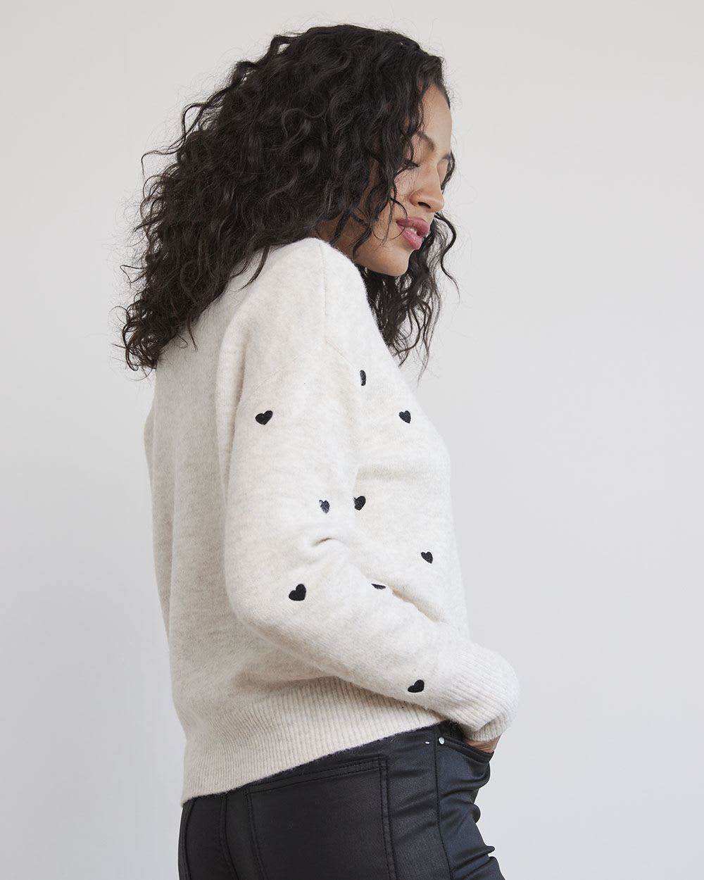 Long-Sleeve Crew-Neck Sweater with Embroidered Pattern
