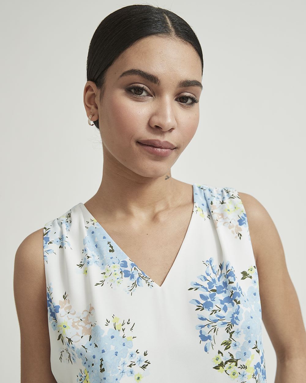 Silky Crepe Shirred V-Neck Cami