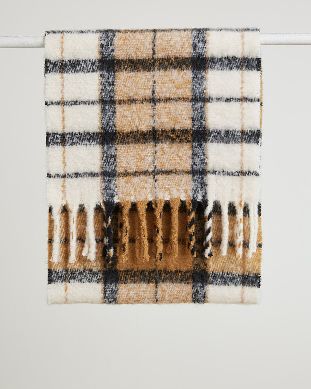 Plaid Blanket Scarf with Fringes
