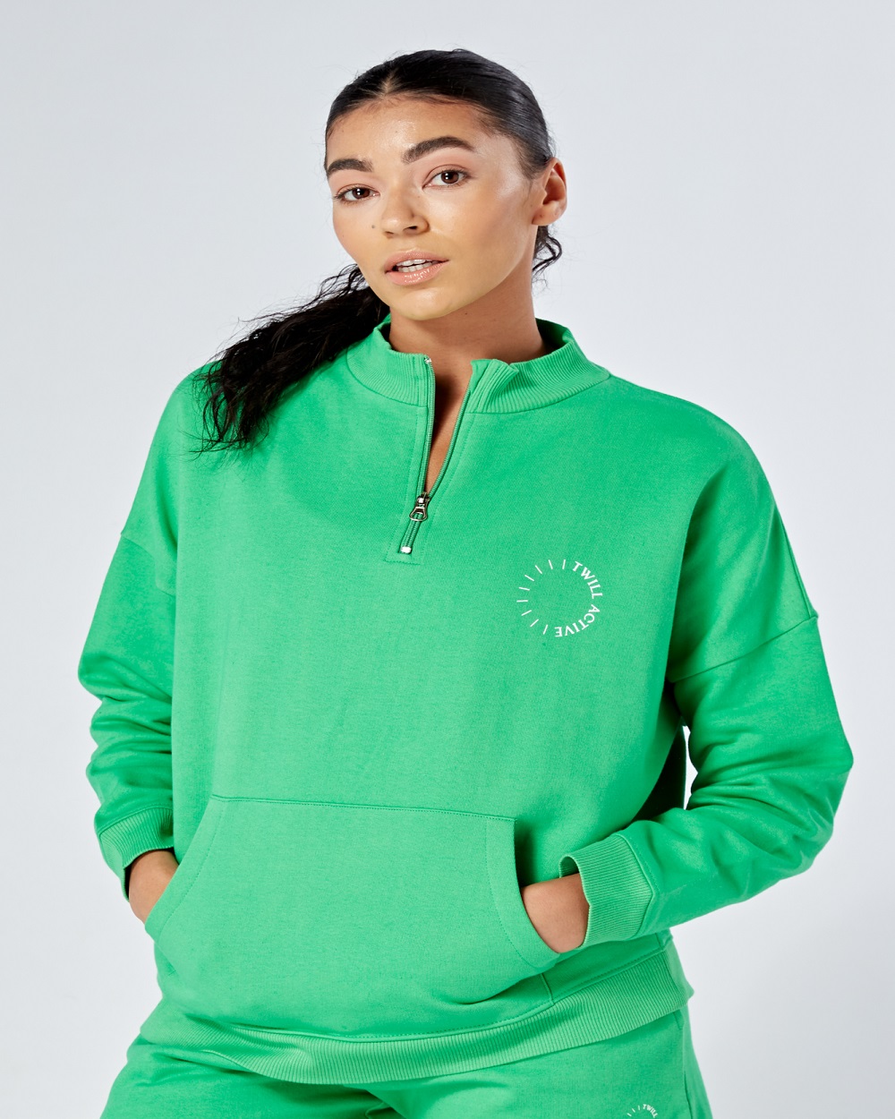 Twill Active - Essentials Oversized Funnel Neck Zip-up Sweatshirt - Green