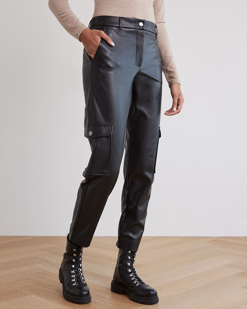 Faux Leather High-Rise Tapered Cargo Pant