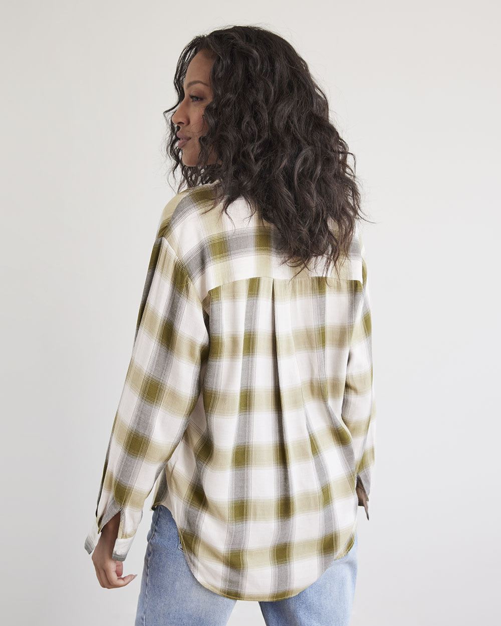 Long-Sleeve Buttoned-Down Brushed Twill Plaid Shirt