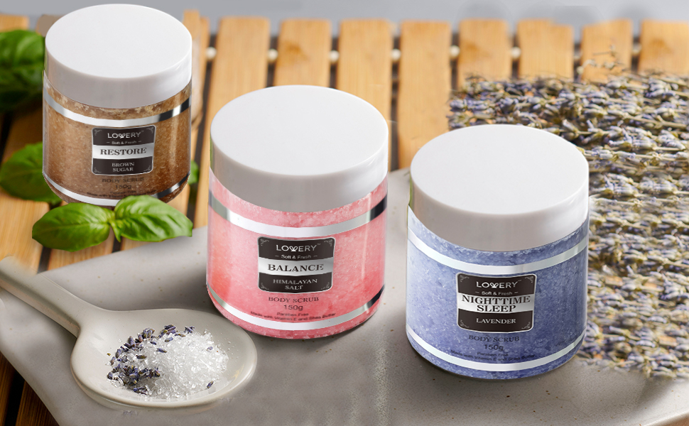Lovery Marble Body Scrub Gift Box, 6 Scented Exfoliating Scrubs, 8 Piece