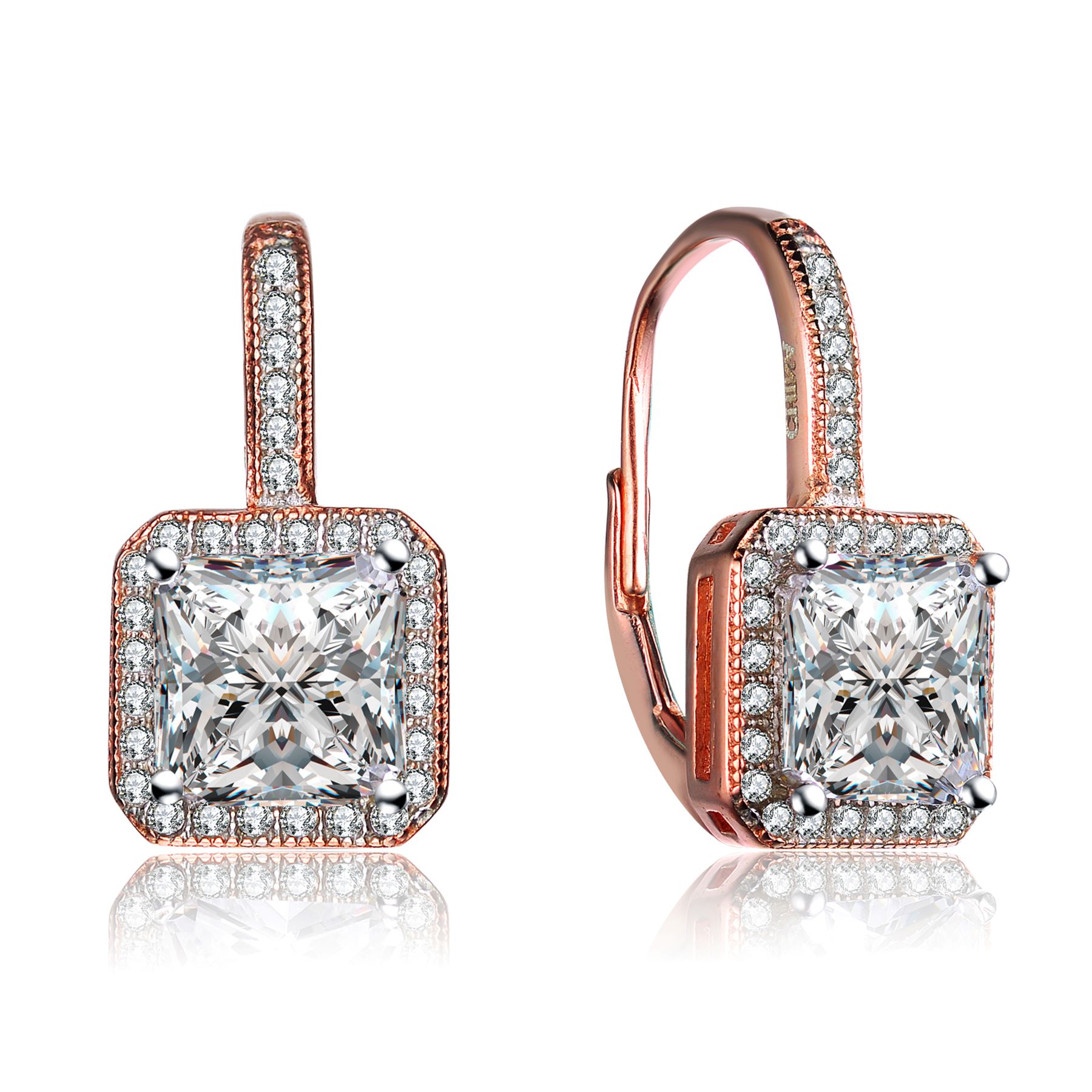 Genevive - Cubic Zirconia Sterling Silver Gold Plated Square Stud Earrings
