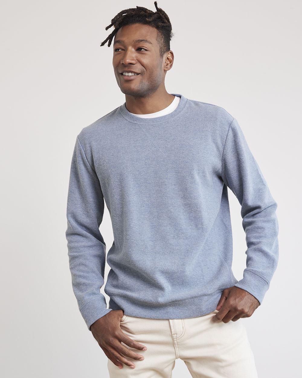 Crew-Neck Waffled-Knit Pullover