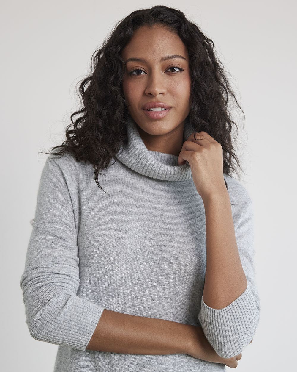 Long-Sleeve Funnel-Neck Cashmere-Blend Sweater