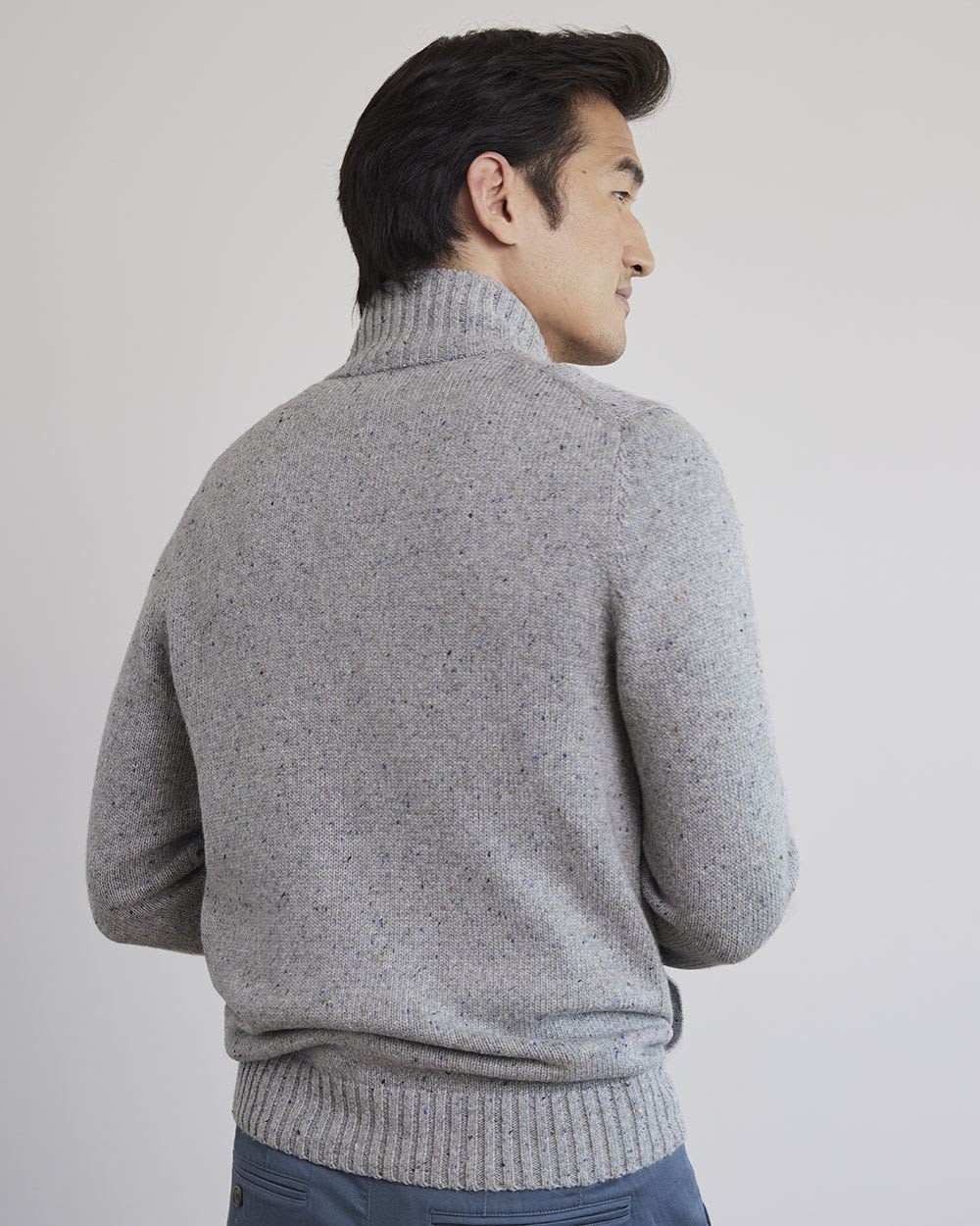 Long-Sleeve Cardigan with Sherpa Mock Neckline