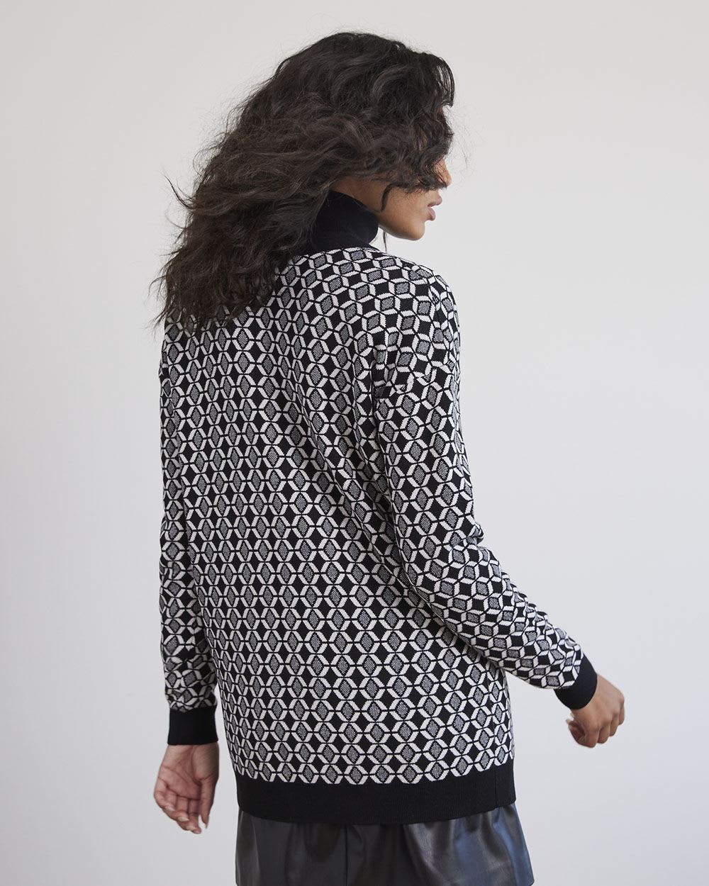 Long-Sleeve V-Neck Jacquard Cardigan