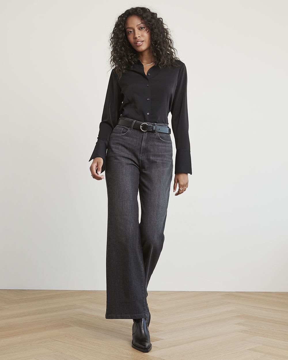 Long-Sleeve Buttoned-Down Twill Blouse