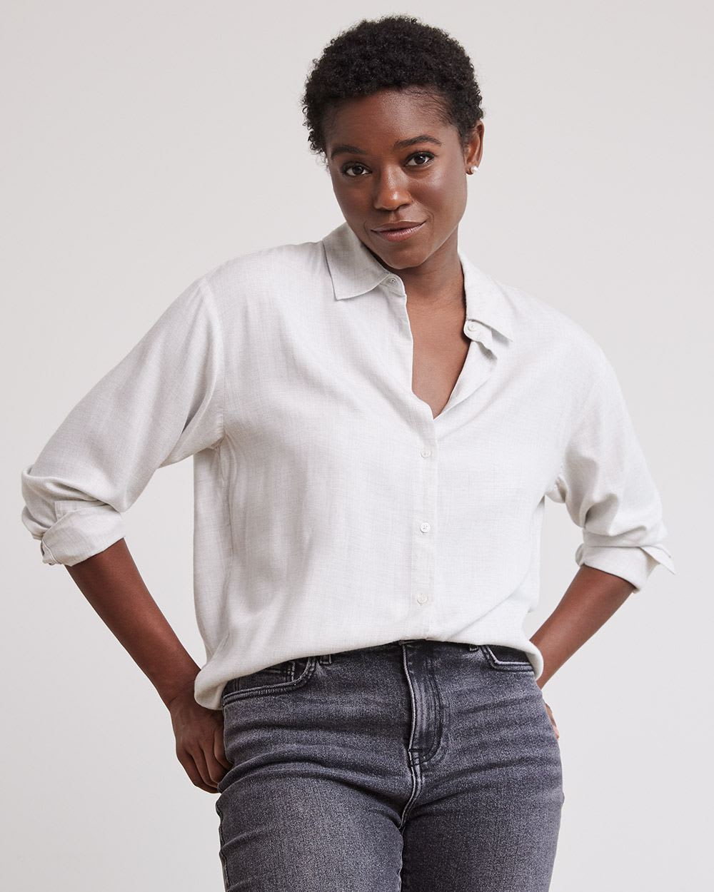 Long-Sleeve Buttoned-Down Brushed Twill Blouse