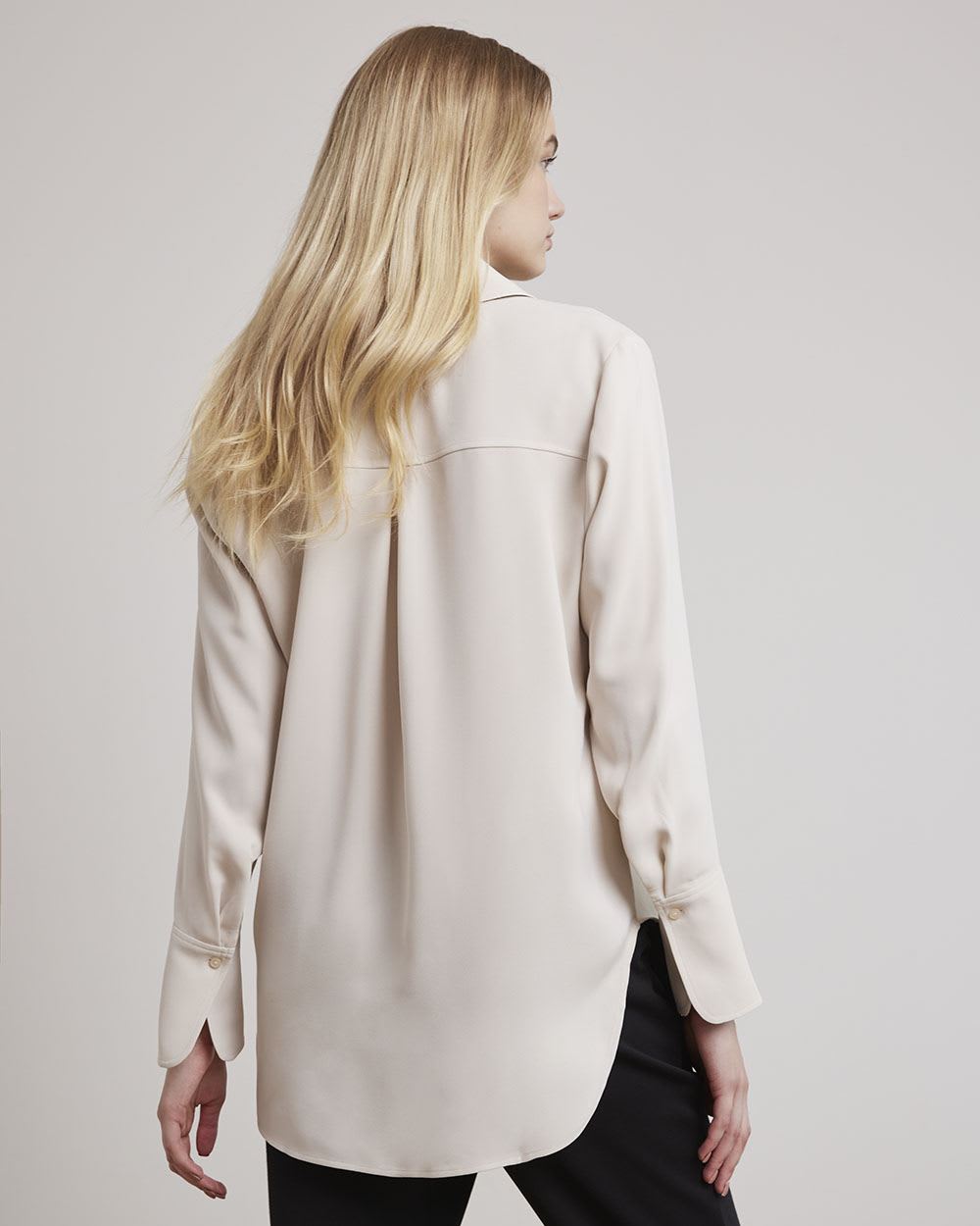 Long-Sleeve Fluid Twill Buttoned-Down Tunic