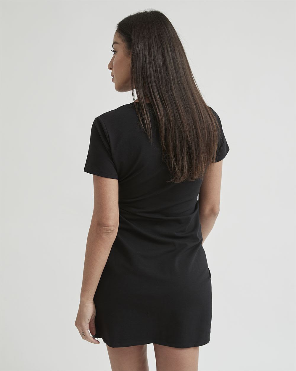 Crew-Neck Short Sleeve Dress with Front Tie - Thyme Maternity