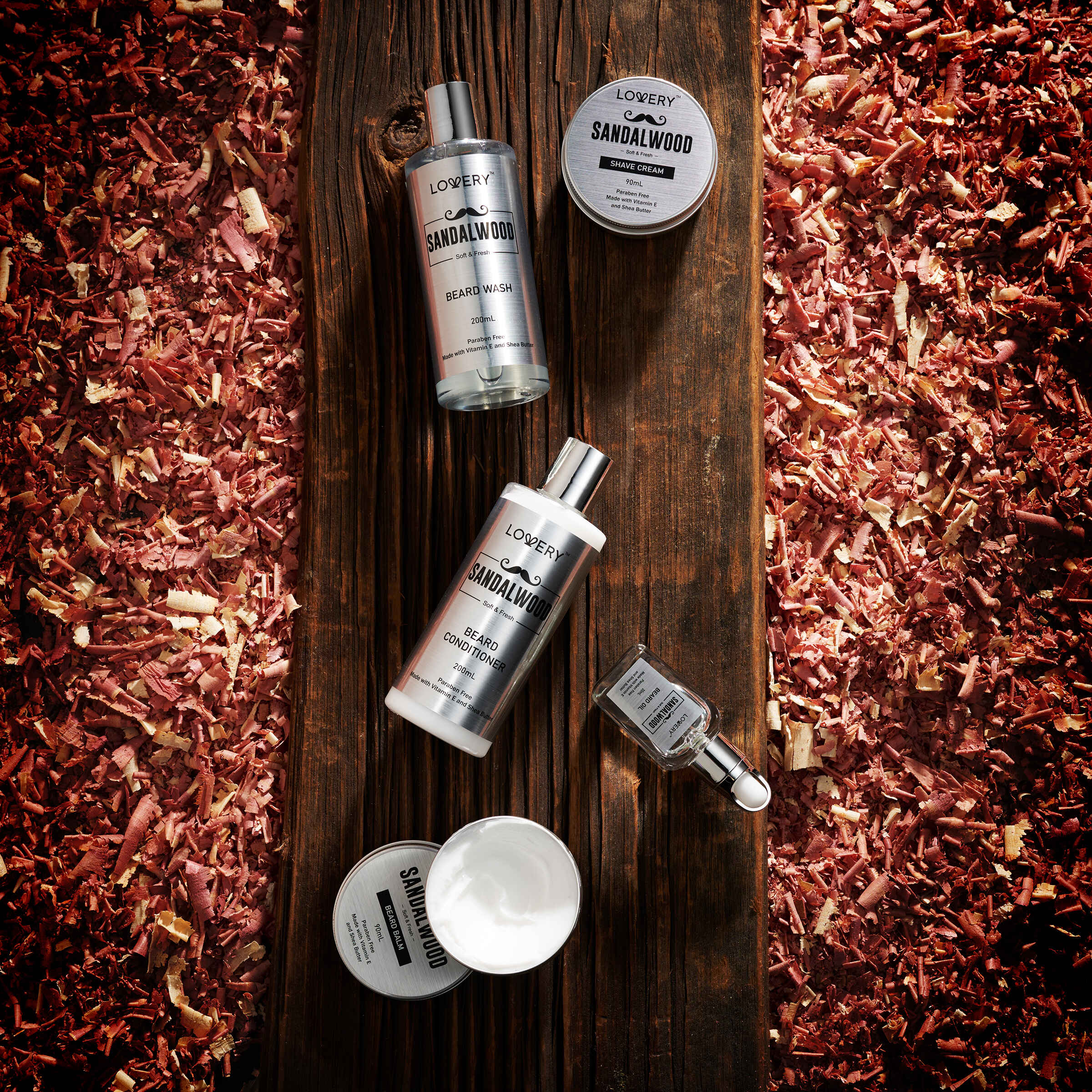 Lovery Luxury Silver Mens Bath And Body Gift Set, Sandalwood Selfcare Beard Grooming Kit