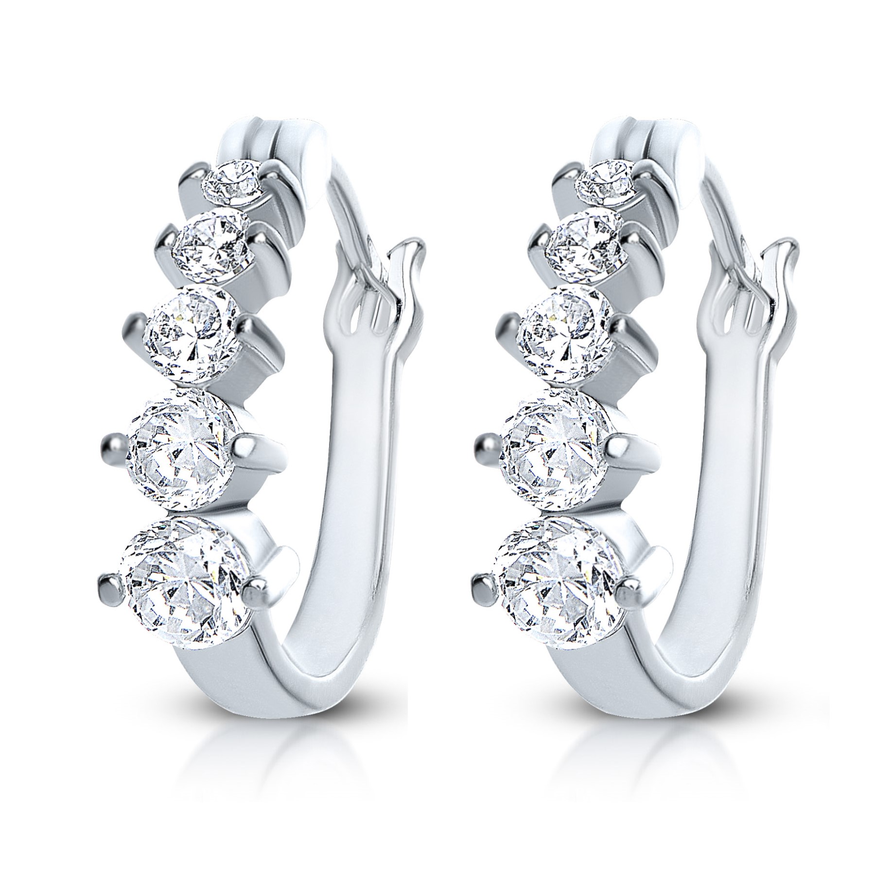 Genevive - Sterling Silver White Cubic Zirconia Hoop Earrings