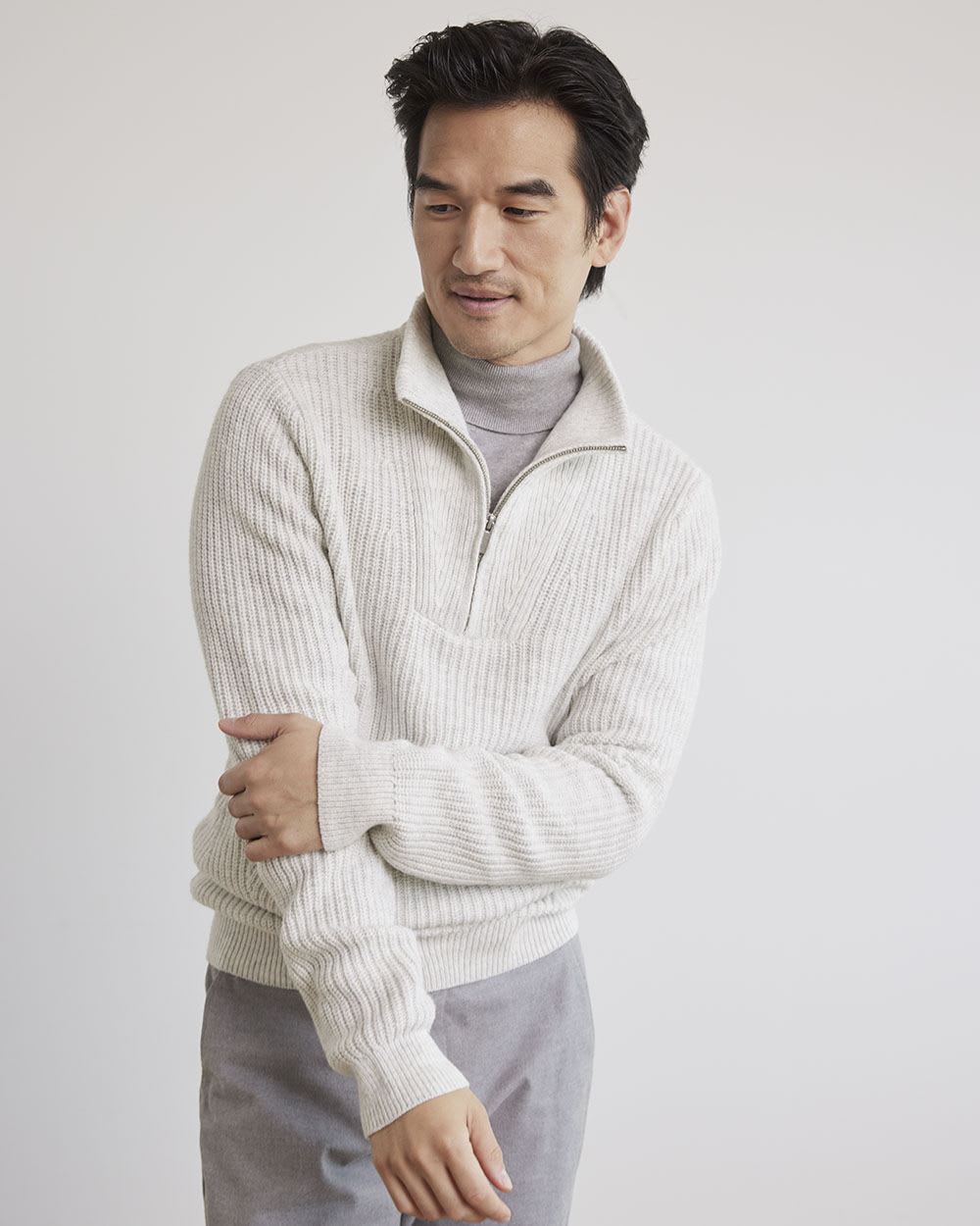 Long-Sleeve Half-Zip Mock-Neck Sweater