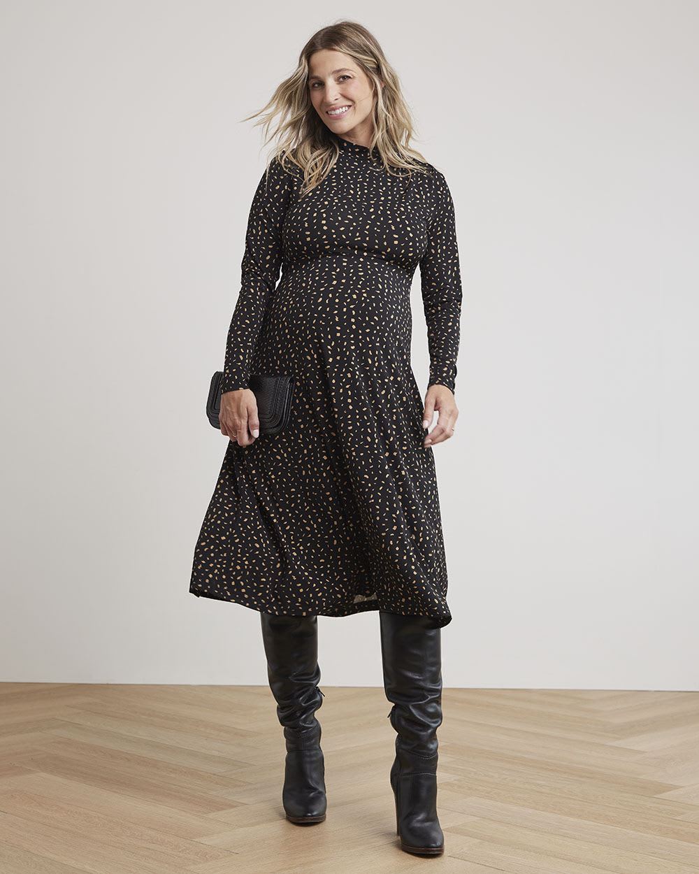 Long-Sleeve Fine Jersey Dress with Mock Neckline - Thyme Maternity