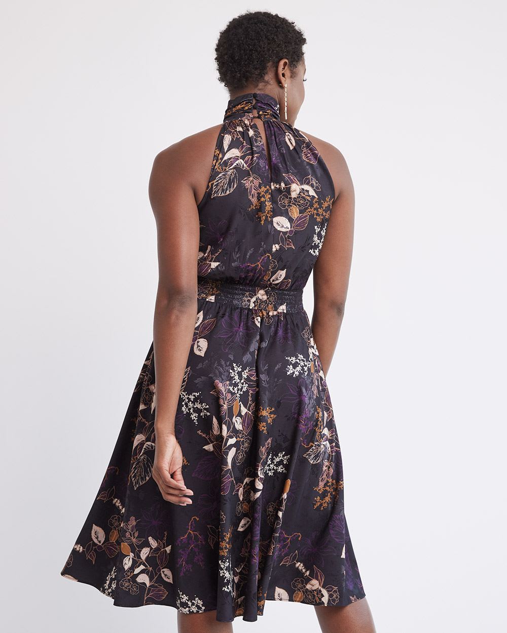 Sleeveless Midi Cocktail Dress with Halter Neckline