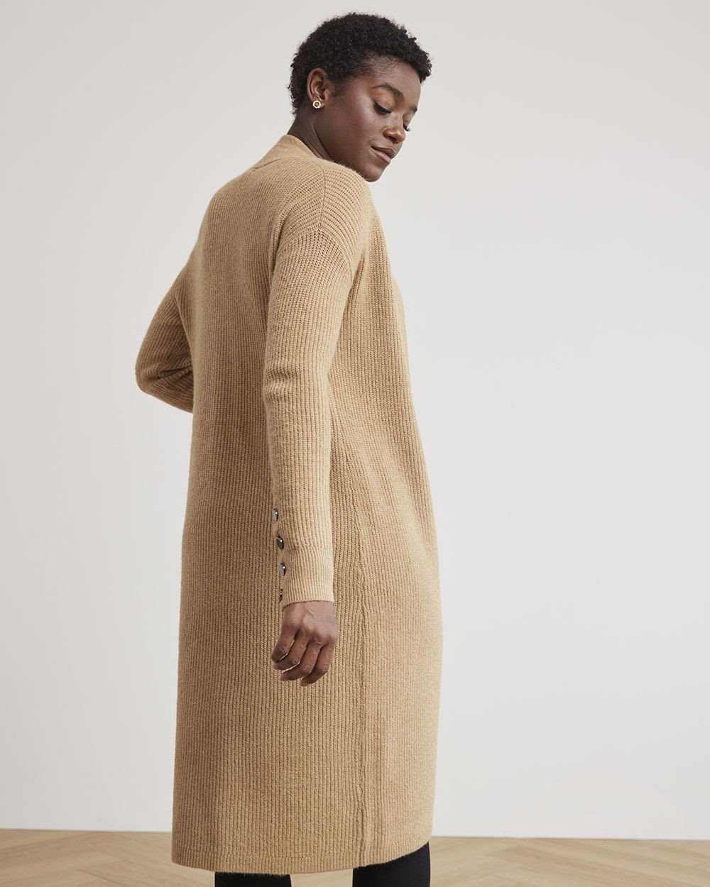 Long-Sleeve Long Open Cardigan