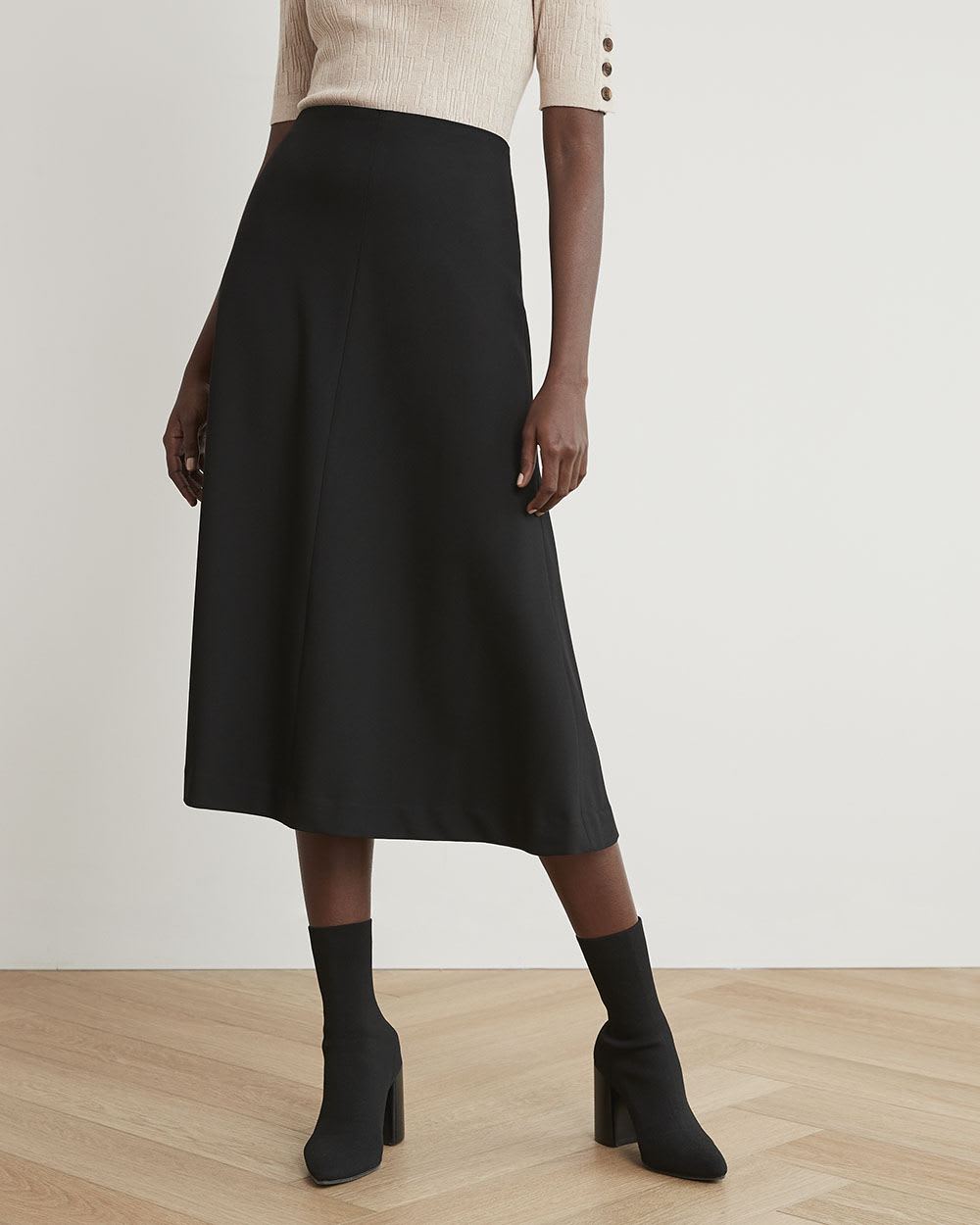Black High-Waisted A-Line Midi Skirt