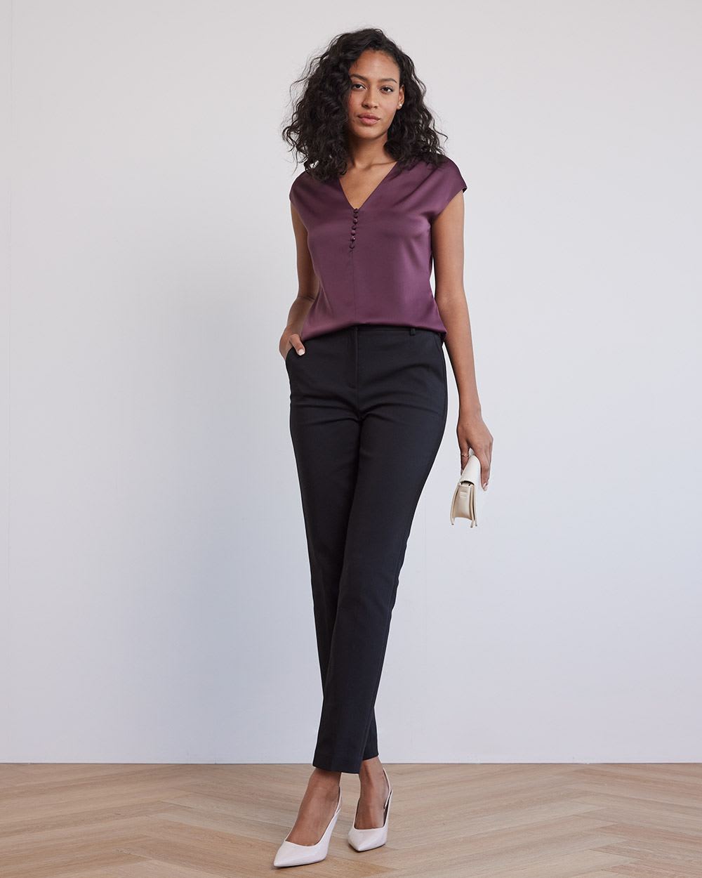 V-Neck Mix-Media Top with Extended Sleeves