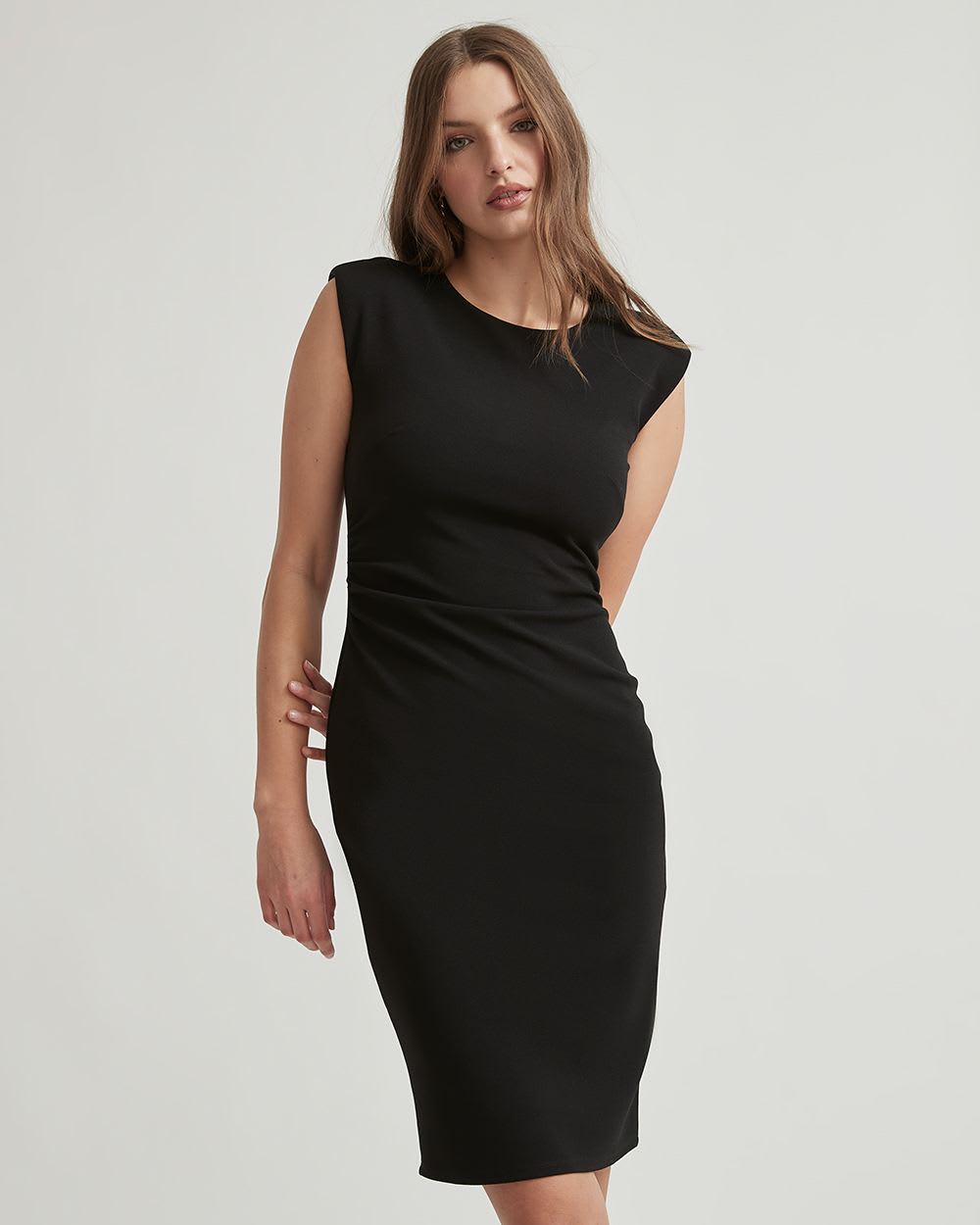 Knit Crepe Fitted Crew-Neck Sleeveless Dress