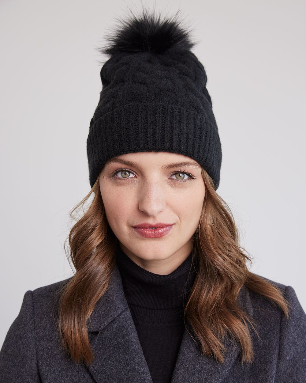 Cable-Knit Beanie with Pompom
