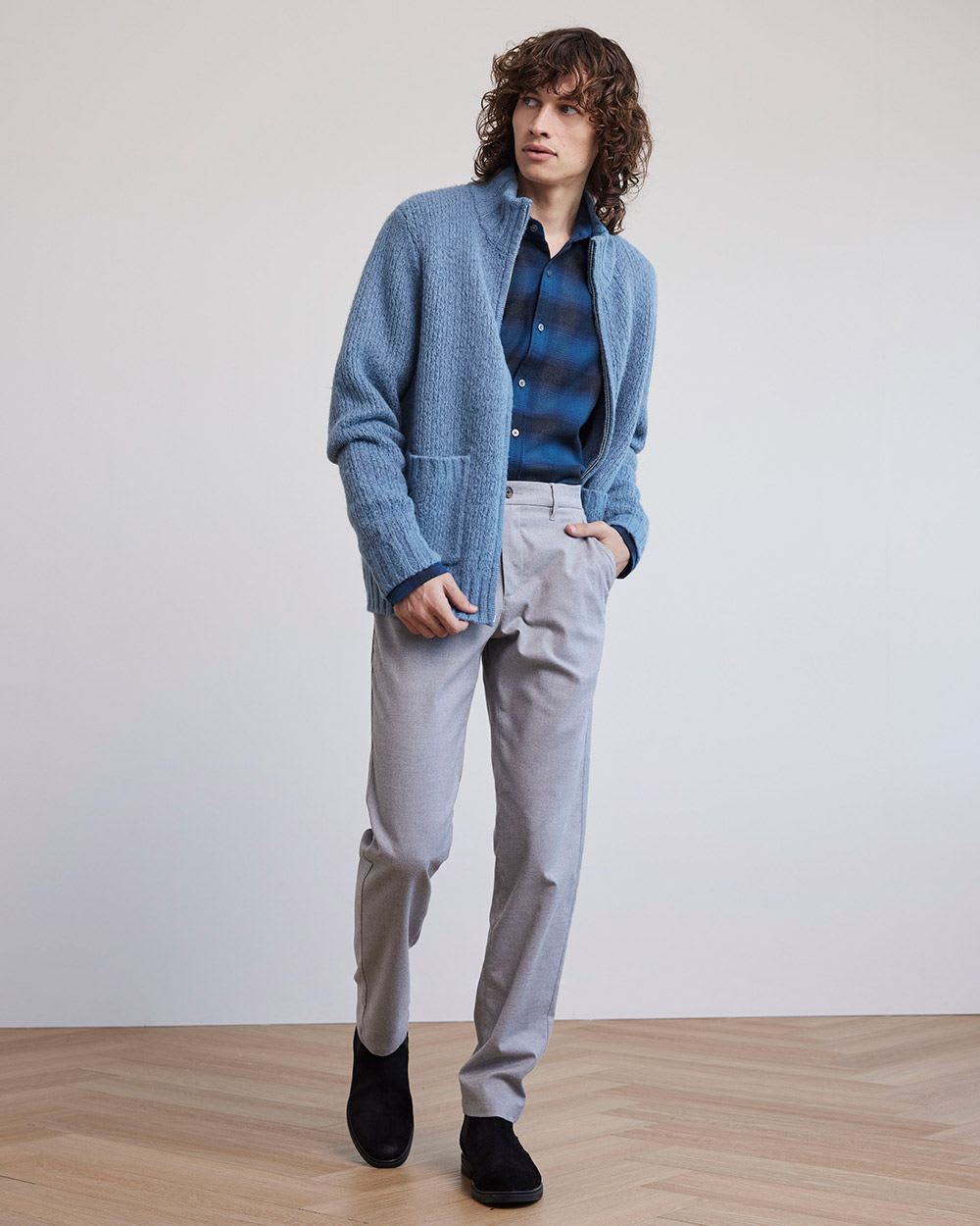 Regular-Fit Teal Plaid Flannel Shirt