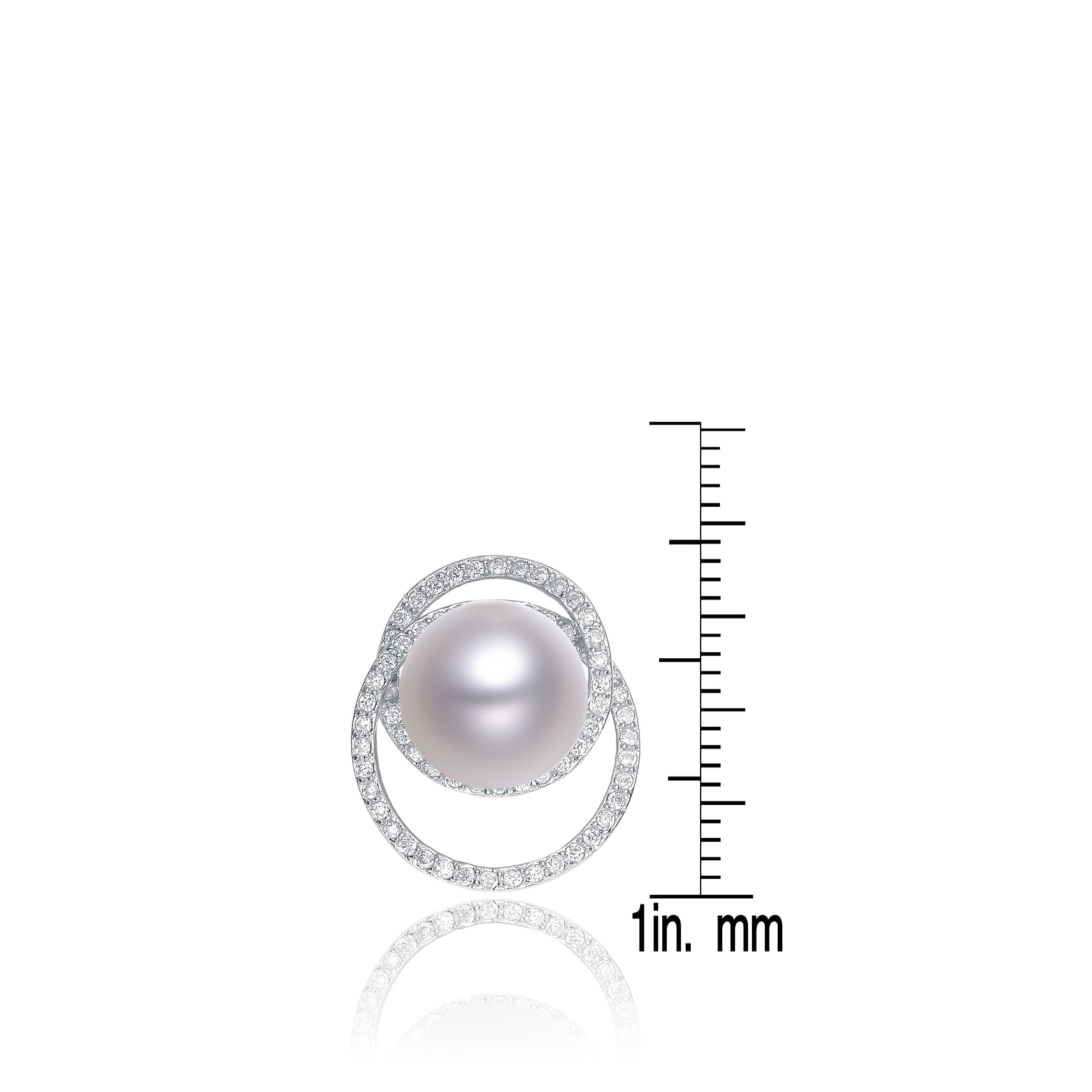 Genevive Cubic Zirconia Sterling Silver Rhodium Plated Round Pearl Earrings