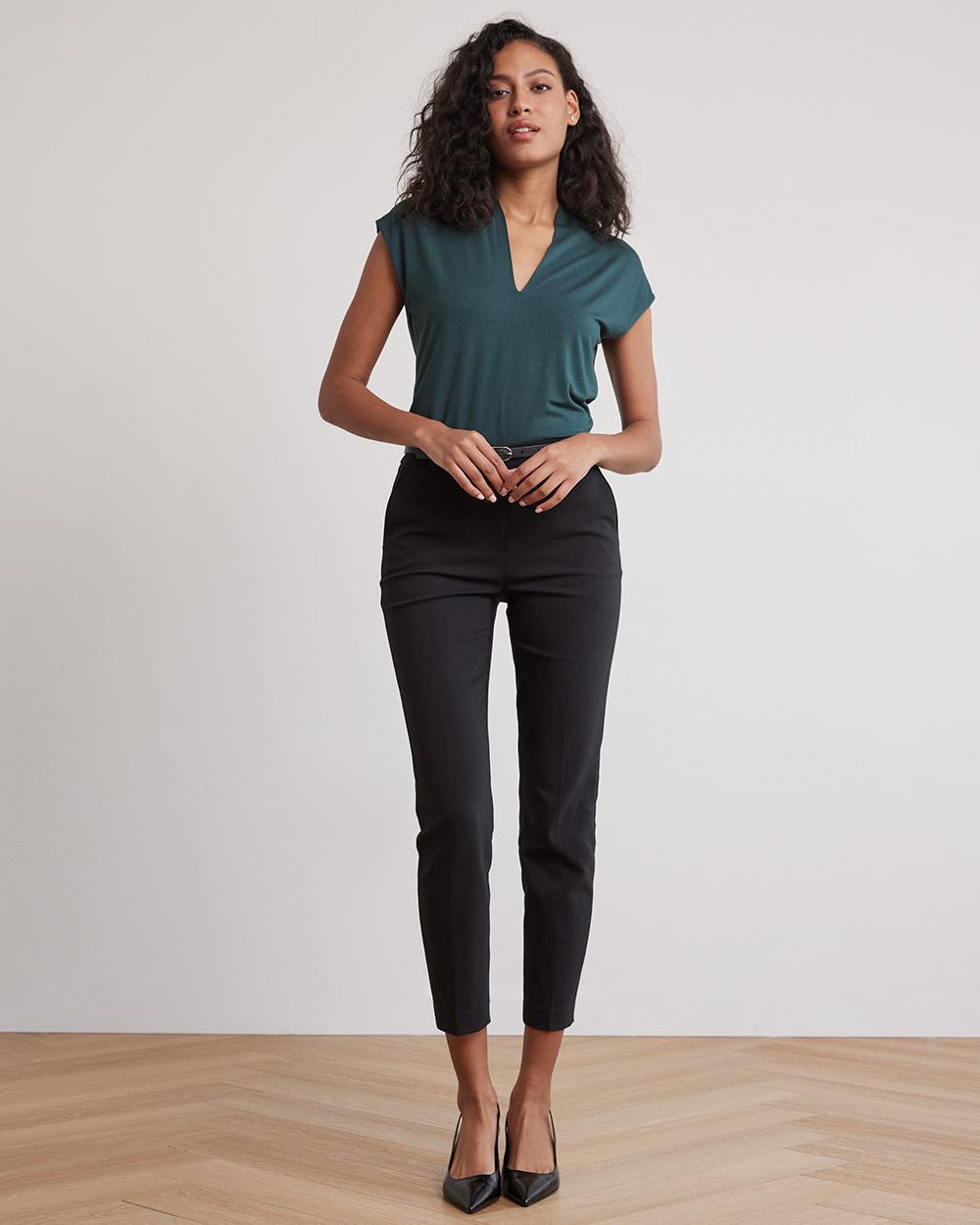 Extended-Sleeve V-Neck Fitted Tee