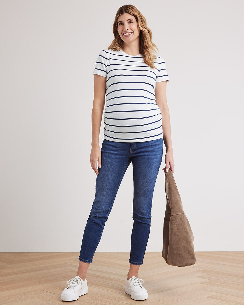 Organic Cotton Crew-Neck T-Shirt with Stripes - Thyme Maternity