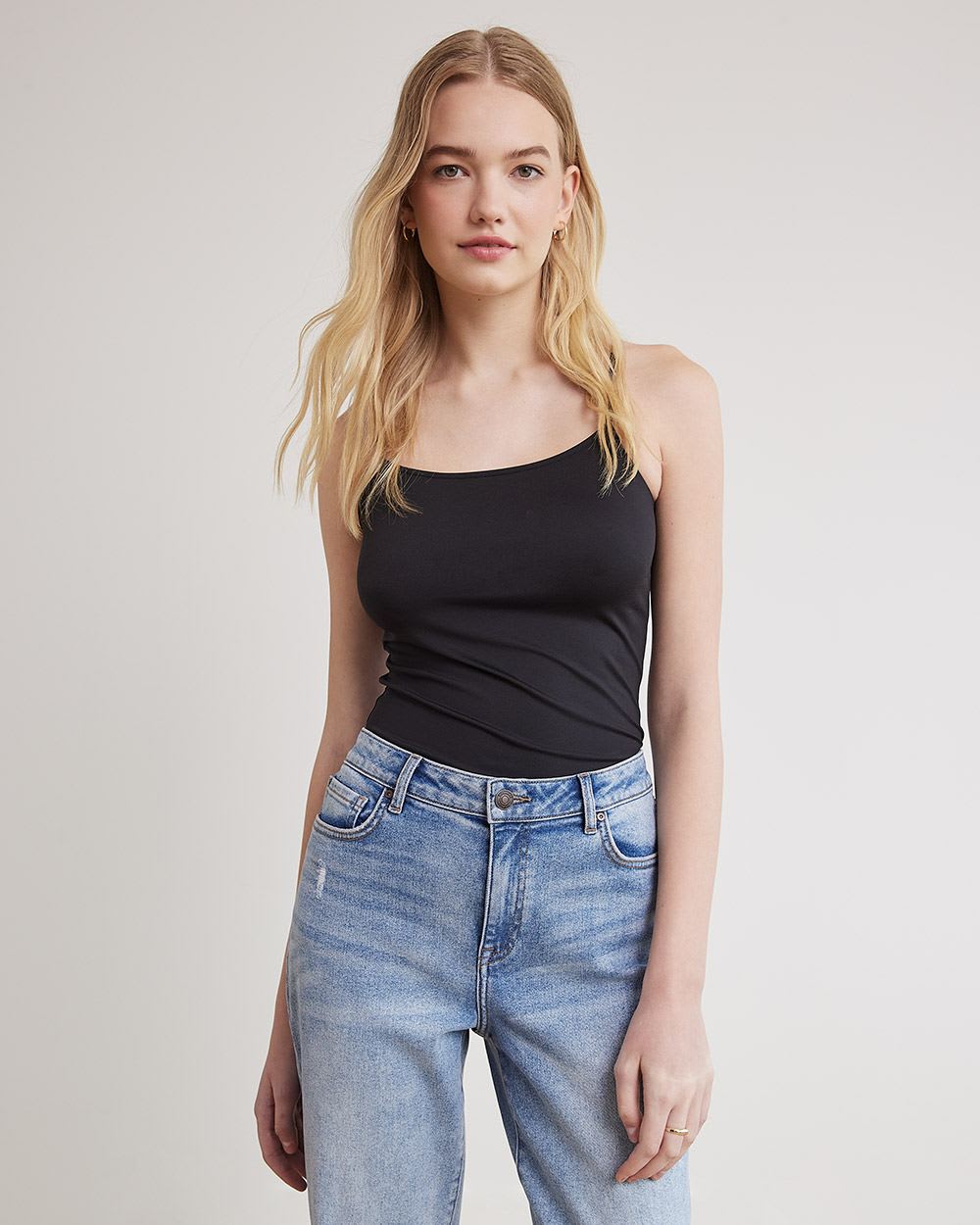 Solid Scoop-Neck Cami with Spaghetti Straps